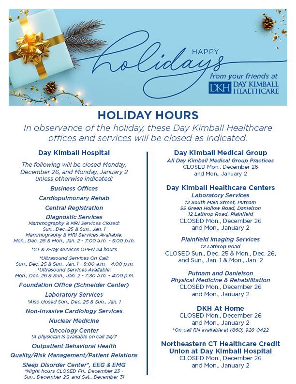 DKH Holiday Hours 2022
